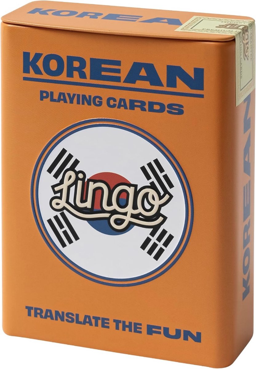 Lingo - Koreaans/Hangul Speelkaarten in blikken doos | Taal leren spel set | Leuk Visueel Flashcard Deck om de woordenschat en uitspraak vaardigheden te verhogen | 52 essentiële vertalingen | Reizen spel 6.71x1.8x8.99cm 181g